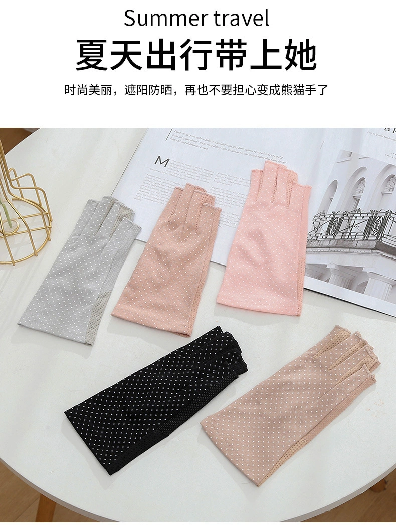 Half-Finger Women′s Summer Sunscreen and UV Protection Thin Section Short Non-Slip Cotton Dew Five-Finger Leak-Finger Half-Cut Cycling Gloves