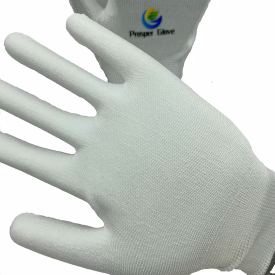 Guante de trabajo resistente a cortes, resistente a cortes, PU blanco, protección de manos sin costuras, CE Hppe