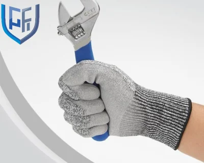 Recomendar guantes de mano de seguridad de PU con revestimiento resistente a cortes de punto Hppe 13G